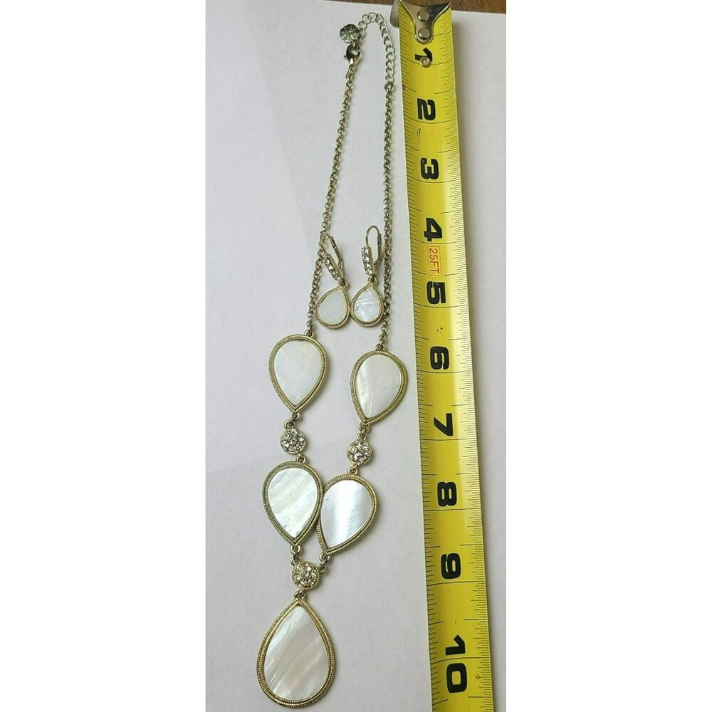 Monet Faux MOP & Rhinestone Teardrop Gold Tone Necklace & Earrings Set - Picture 8 of 10